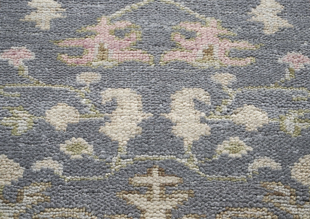 2'6x10 Slate, Gray, Sage Color Hand Knotted Oushak Wool Transitional Oriental Rug