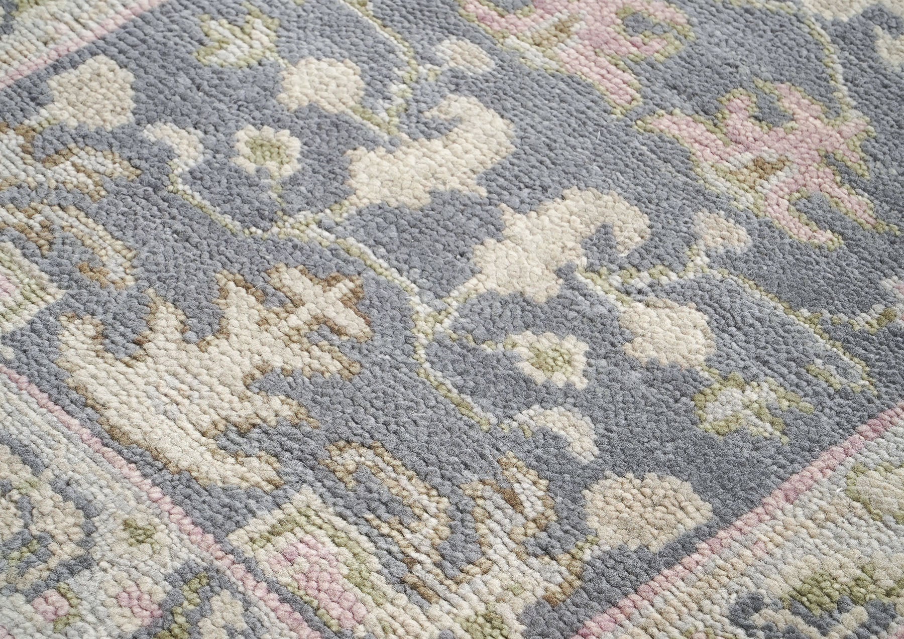 2'6x10 Slate, Gray, Sage Color Hand Knotted Oushak Wool Transitional Oriental Rug