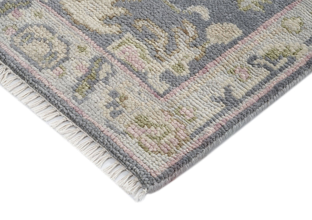 2'6x10 Slate, Gray, Sage Color Hand Knotted Oushak Wool Transitional Oriental Rug
