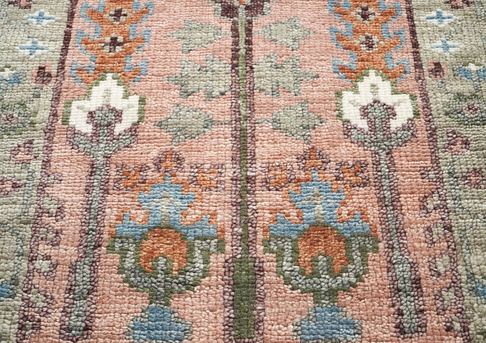 2'6x8 Blush, Gray, Blue Color Hand Knotted Oushak Wool Transitional Oriental Rug