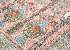 2'6x8 Blush, Gray, Blue Color Hand Knotted Oushak Wool Transitional Oriental Rug