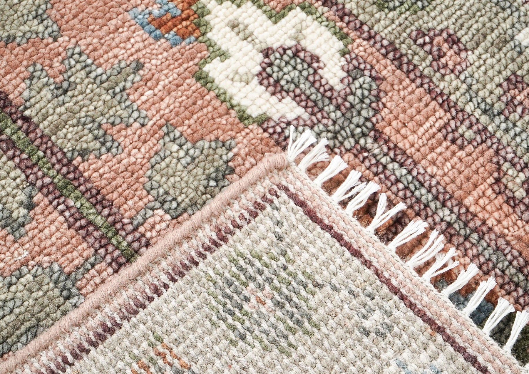 2'6x8 Blush, Gray, Blue Color Hand Knotted Oushak Wool Transitional Oriental Rug
