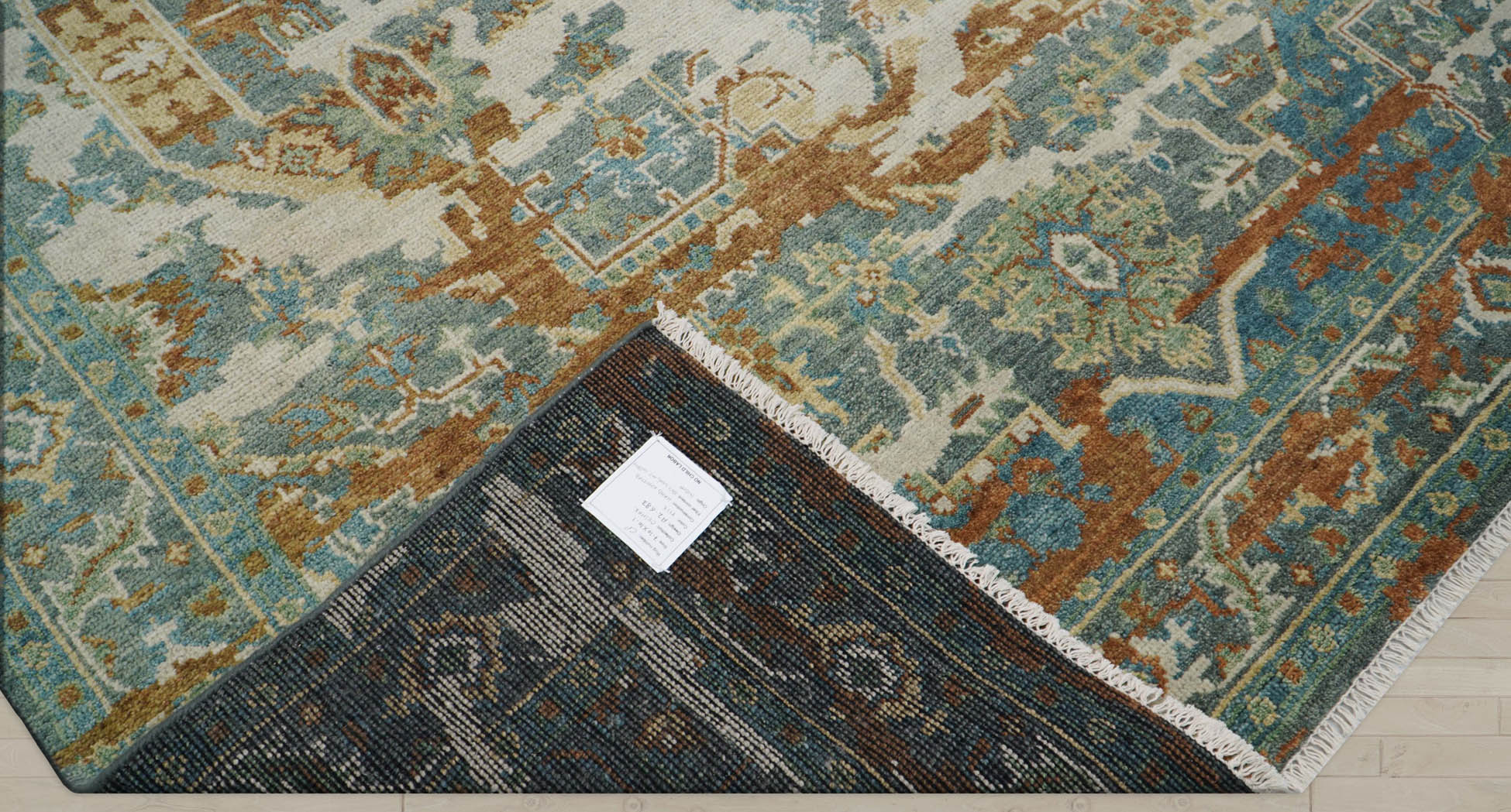 8x10 Beige, Rust, Aqua Color Hand Knotted  100% Wool Transitional Oriental Rug