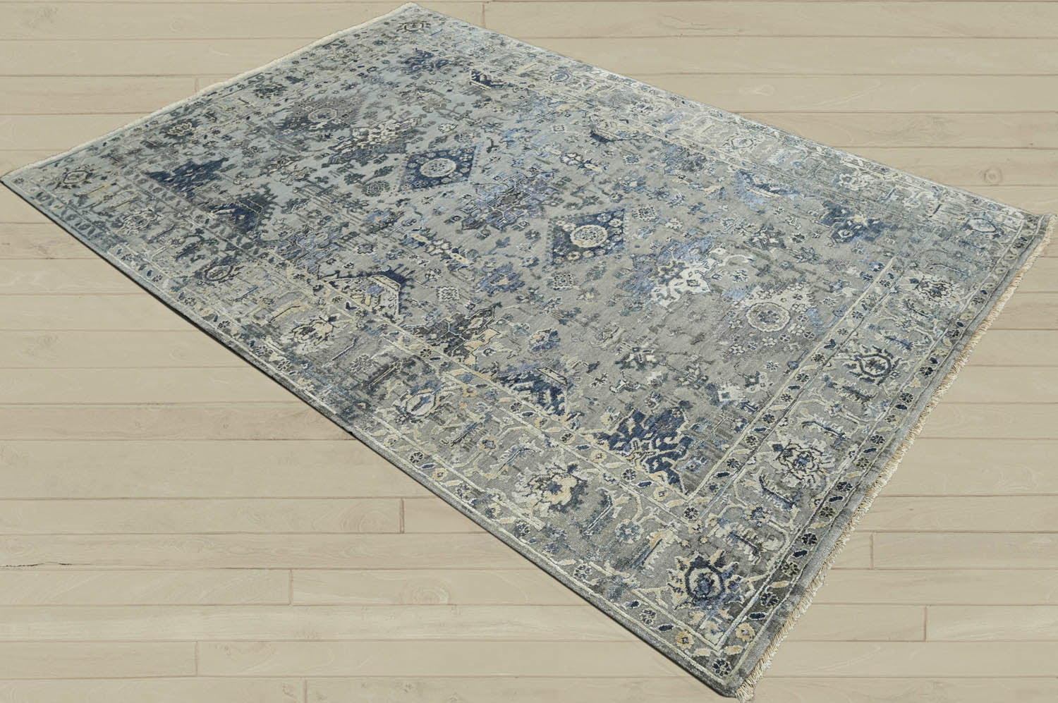 6x9 Gray, Blue, Beige Color Hand Knotted Oushak Wool Traditional Oriental Rug