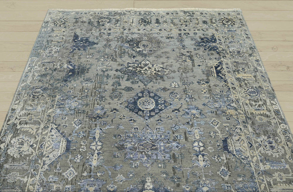 6x9 Gray, Blue, Beige Color Hand Knotted Oushak Wool Traditional Oriental Rug