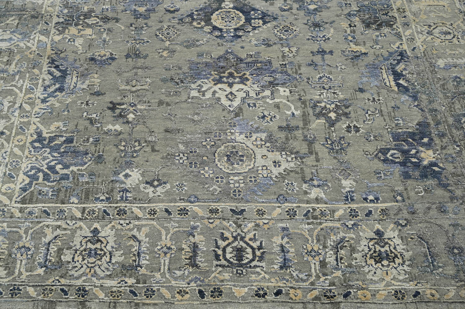 6x9 Gray, Blue, Beige Color Hand Knotted Oushak Wool Traditional Oriental Rug