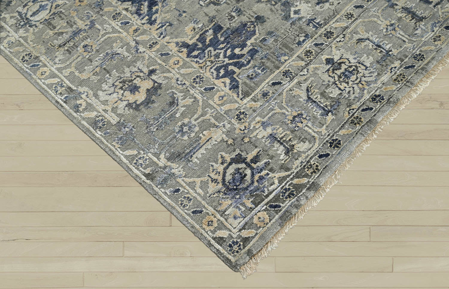 6x9 Gray, Blue, Beige Color Hand Knotted Oushak Wool Traditional Oriental Rug