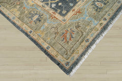 Multi Size Blue Moss Ivory Color Hand Knotted Oushak Wool Traditional Oriental Rug