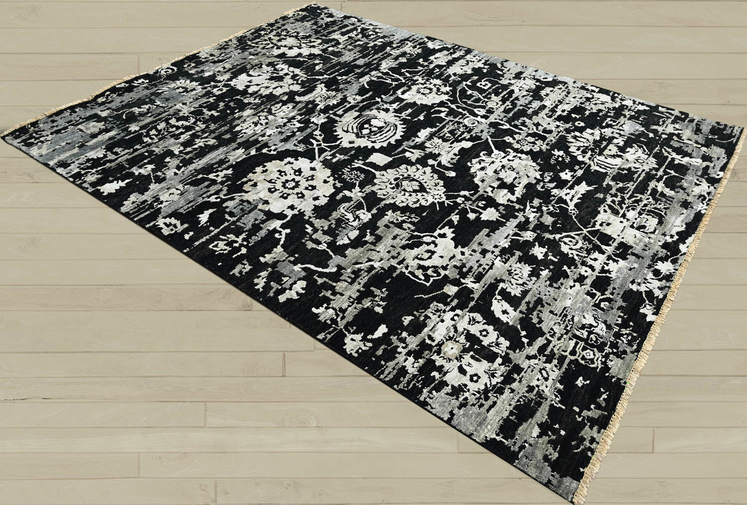 8x10 Black, Gray, Color Hand Knotted  Wool Transitional Oriental Rug