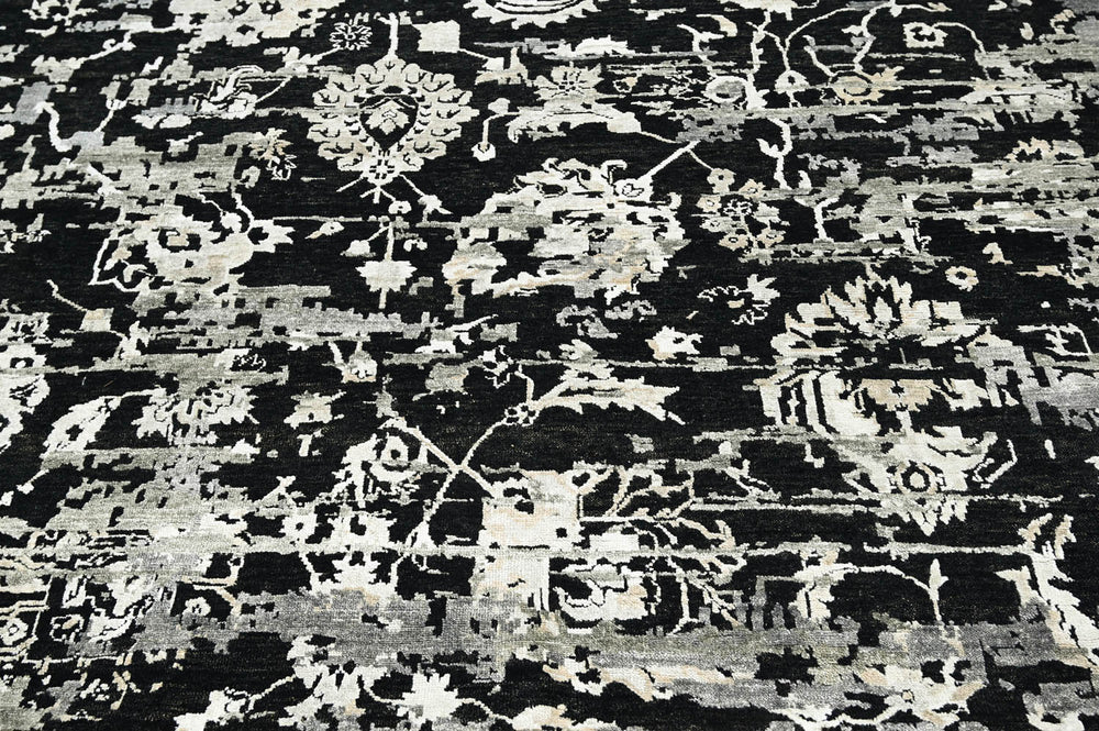 8x10 Black, Gray, Color Hand Knotted  Wool Transitional Oriental Rug