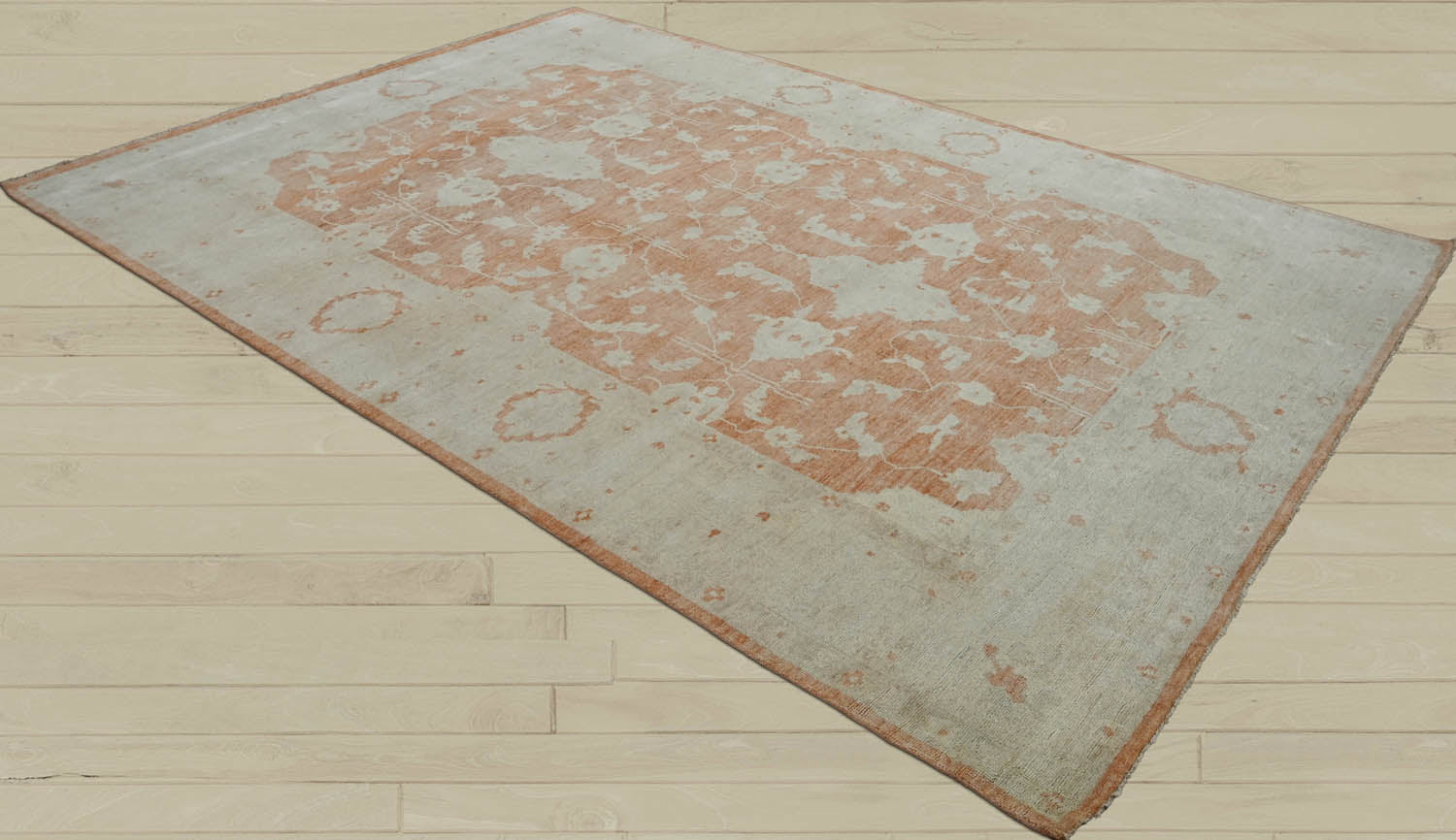 9x13 Peach, Gray, Beige Color Hand Knotted Oushak Wool Traditional Oriental Rug