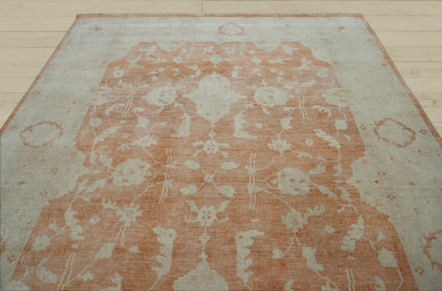 9x13 Peach, Gray, Beige Color Hand Knotted Oushak Wool Traditional Oriental Rug