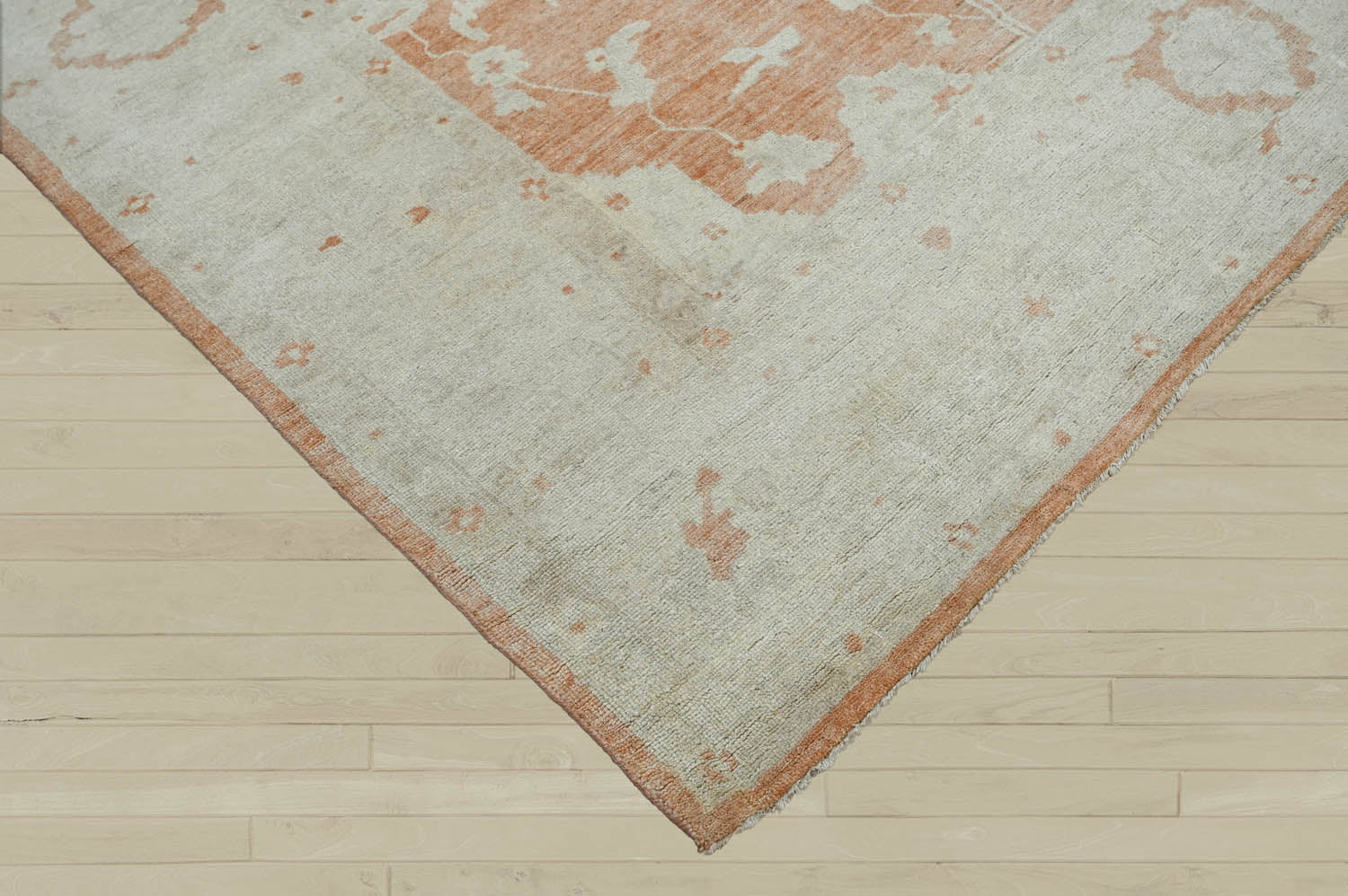 9x13 Peach, Gray, Beige Color Hand Knotted Oushak Wool Traditional Oriental Rug