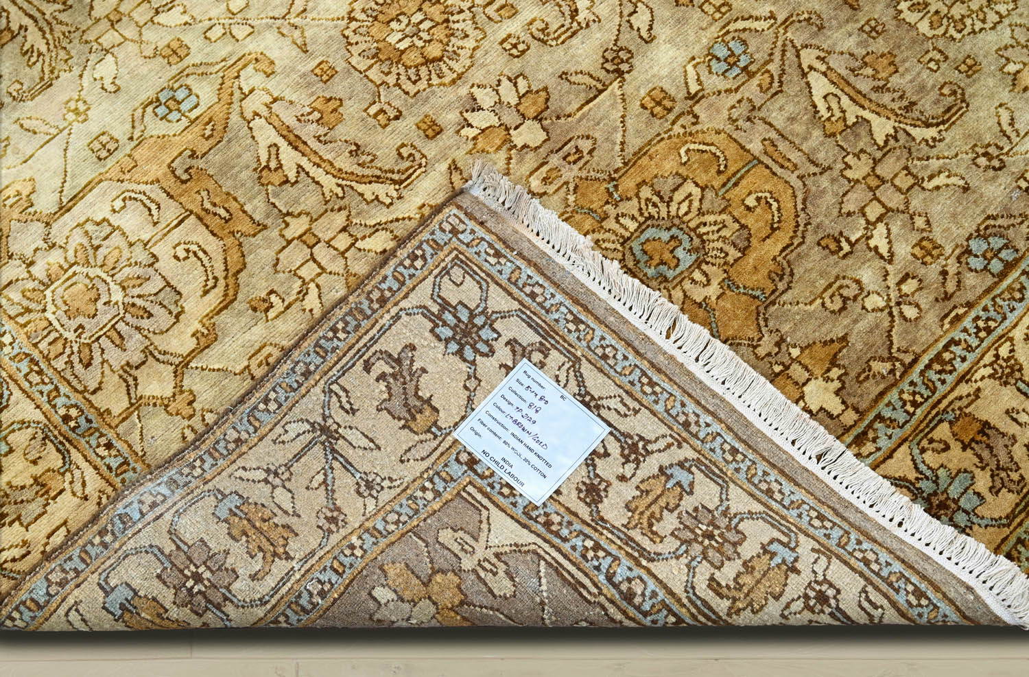 5x8 Gold, Beige, Blue Color Hand Knotted Oushak Wool Traditional Oriental Rug
