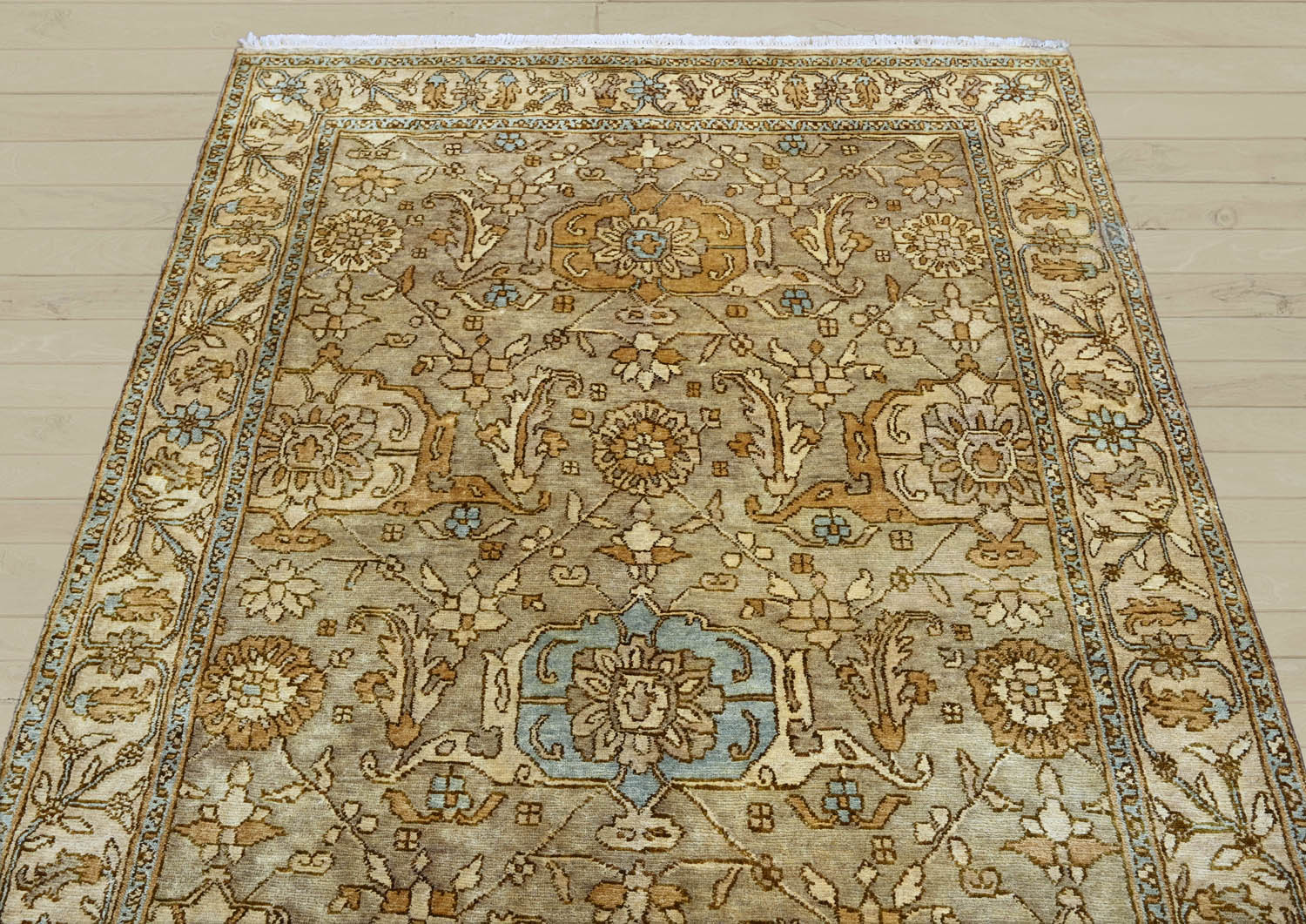 5x8 Gold, Beige, Blue Color Hand Knotted Oushak Wool Traditional Oriental Rug