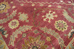9x12 Raspberrry, Sage, Gold Color Hand Knotted Oushak Wool Traditional Oriental Rug