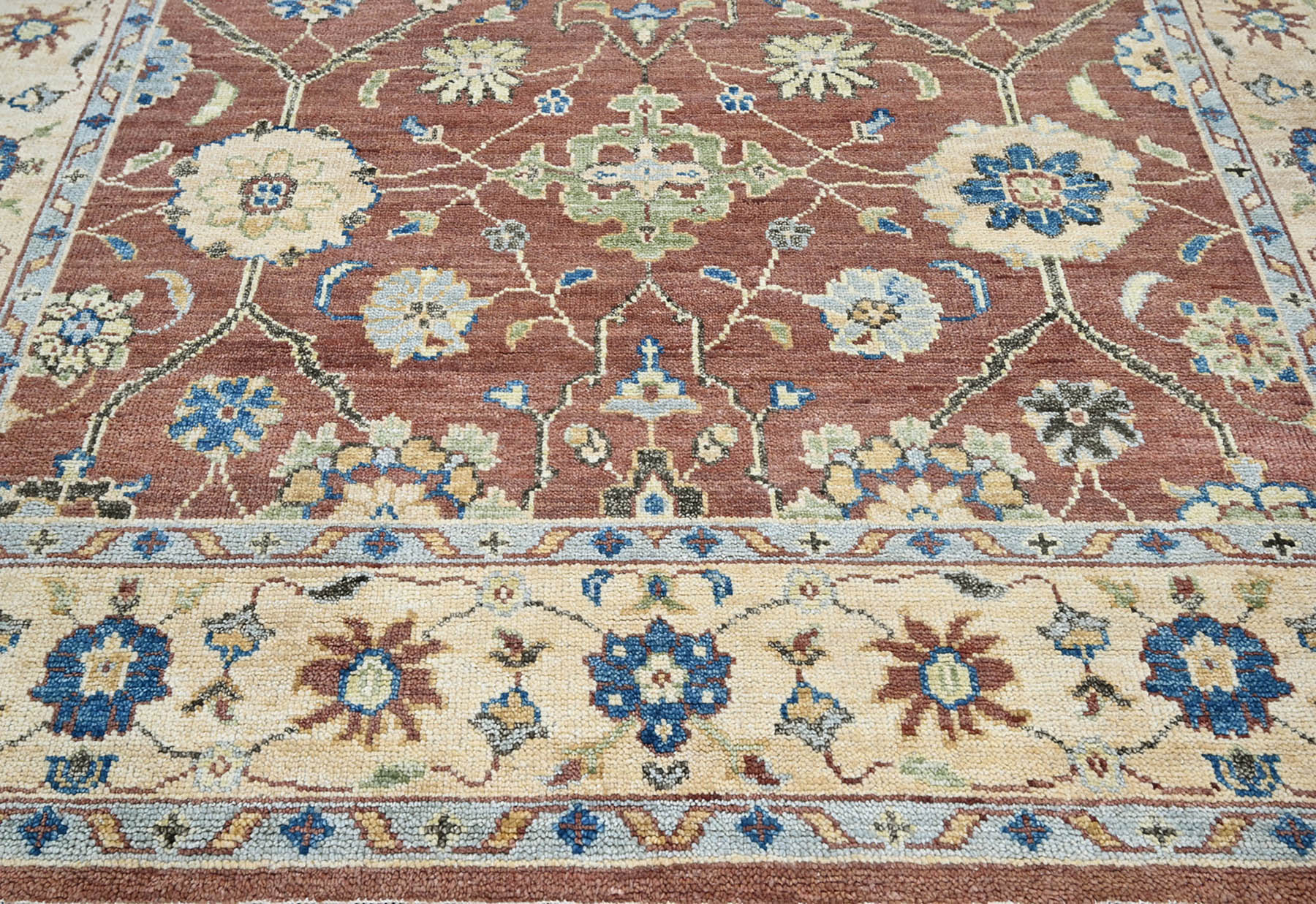 Multi Size Brown Beige Sage Color Hand Knotted Indo Oushak Wool Traditional Oriental Rug