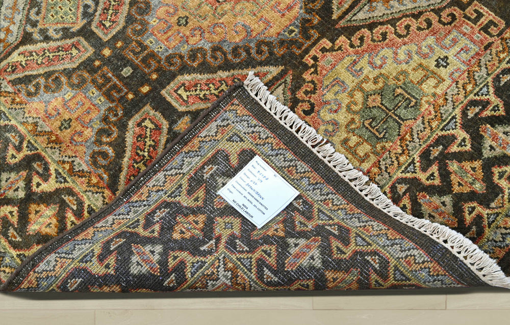 6x9 Gold, Forest Green, Peach Color Hand Knotted  Wool Transitional Oriental Rug