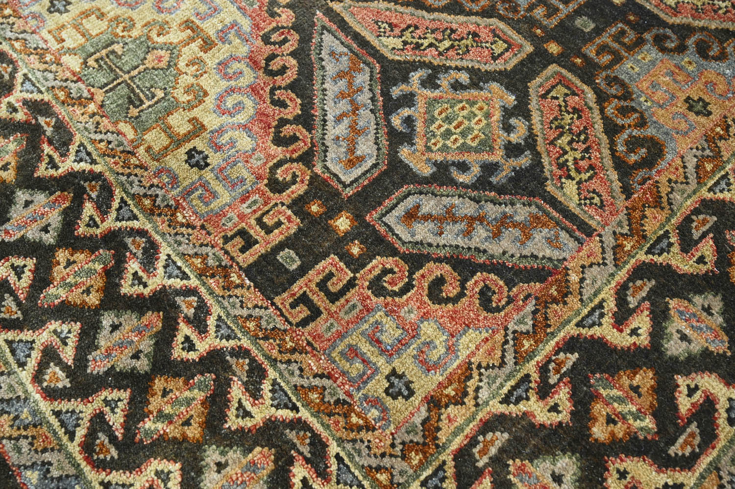 6x9 Gold, Forest Green, Peach Color Hand Knotted  Wool Transitional Oriental Rug