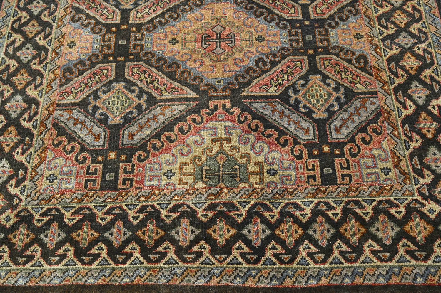 6x9 Gold, Forest Green, Peach Color Hand Knotted  Wool Transitional Oriental Rug