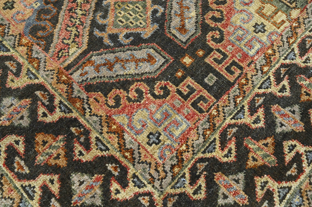 6x9 Gold, Forest Green, Peach Color Hand Knotted  Wool Transitional Oriental Rug