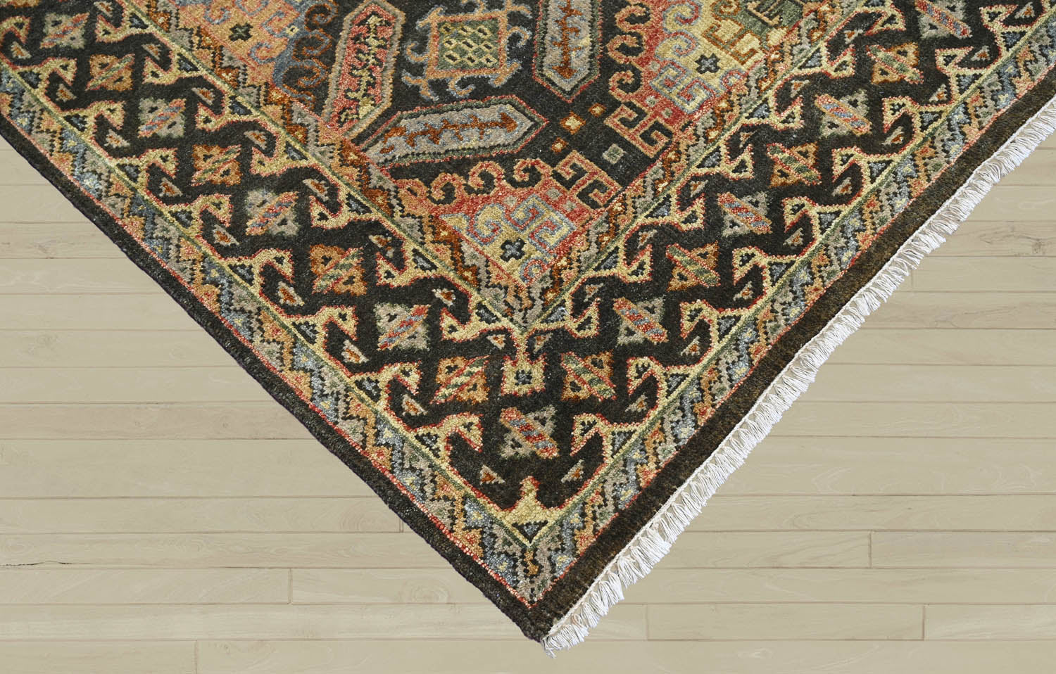 6x9 Gold, Forest Green, Peach Color Hand Knotted  Wool Transitional Oriental Rug