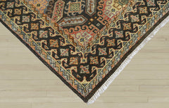 6x9 Gold, Forest Green, Peach Color Hand Knotted  Wool Transitional Oriental Rug
