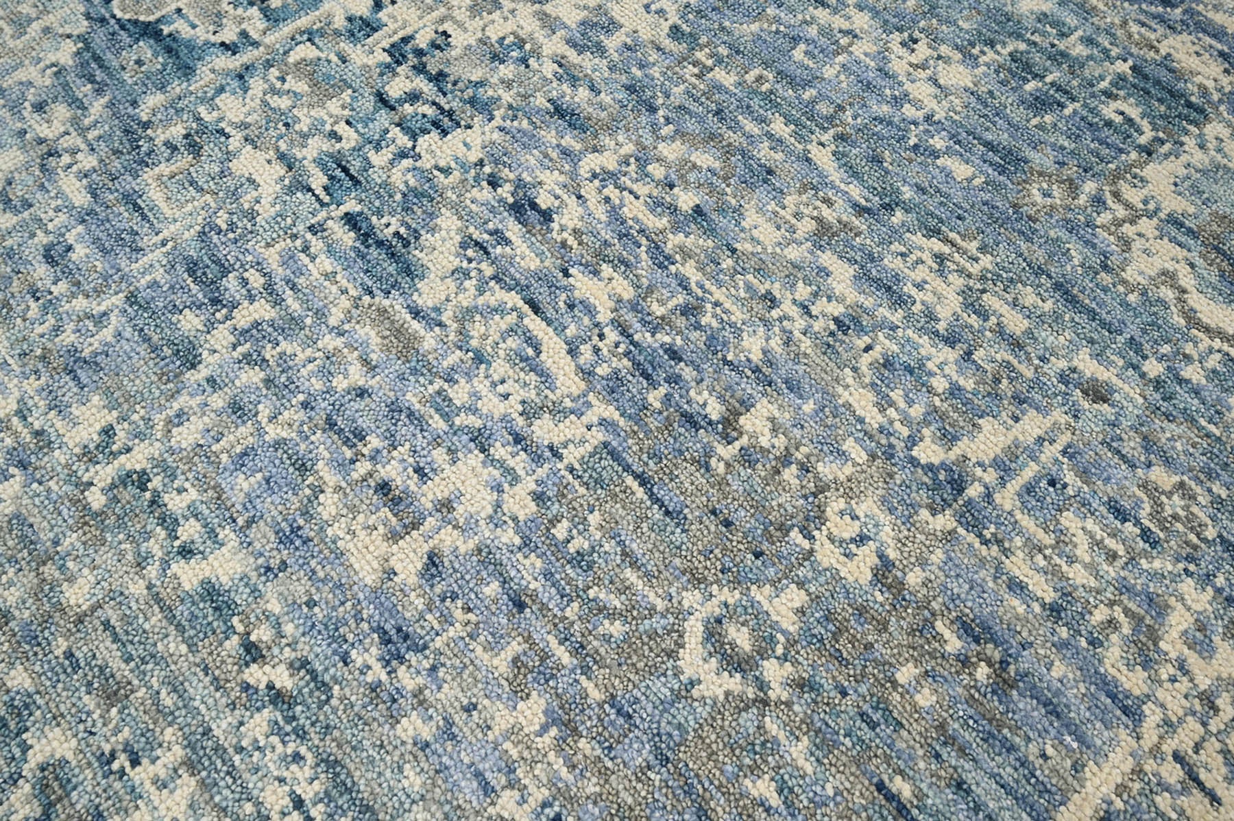 Multi Size Beige Blue Gray Color Hand Knotted Indo Oushak Wool Transitional Oriental Rug