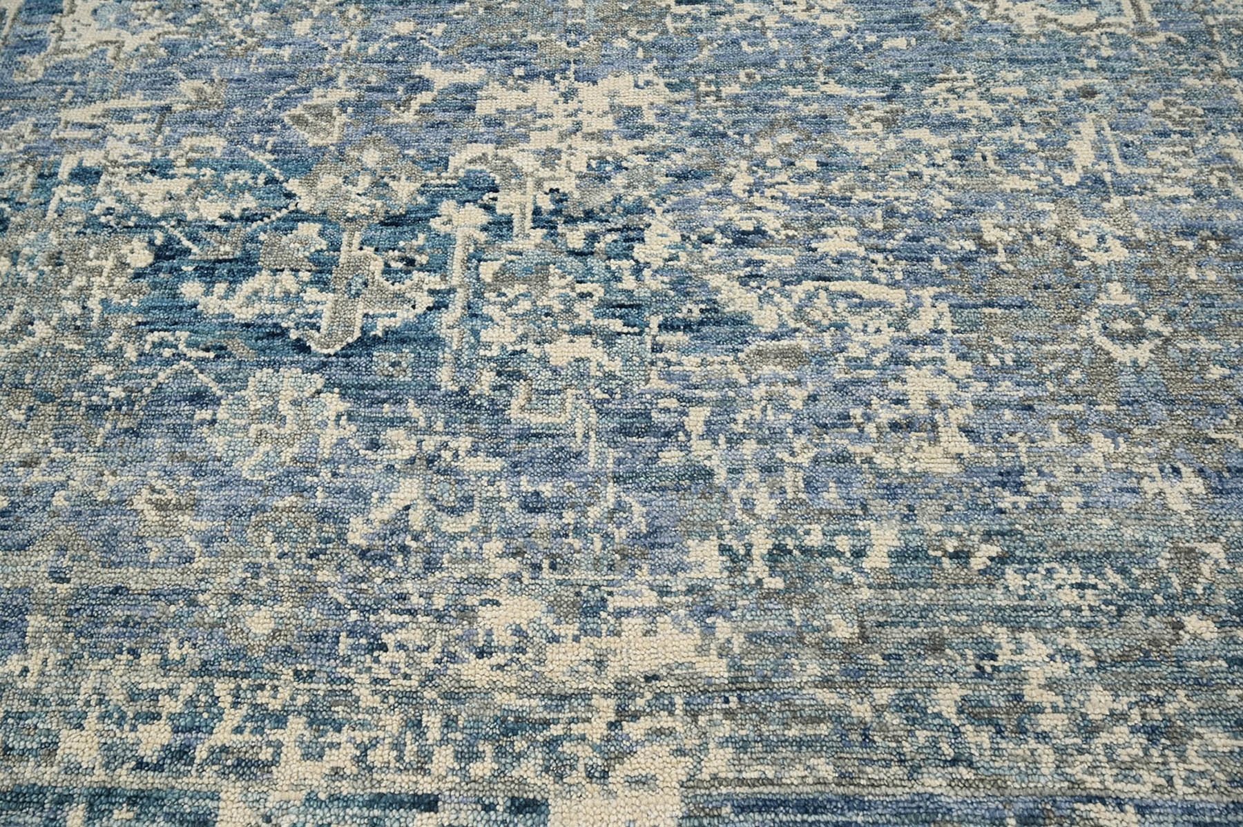 Multi Size Beige Blue Gray Color Hand Knotted Indo Oushak Wool Transitional Oriental Rug