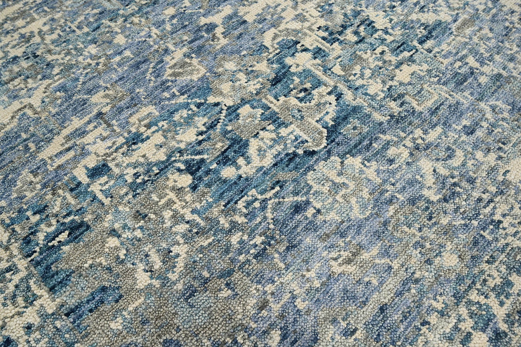 Multi Size Beige Blue Gray Color Hand Knotted Indo Oushak Wool Transitional Oriental Rug