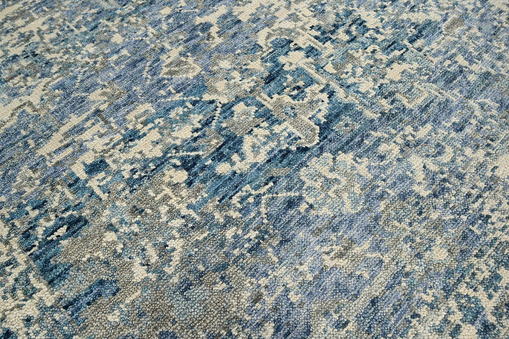 Multi Size Beige Blue Gray Color Hand Knotted Indo Oushak Wool Transitional Oriental Rug