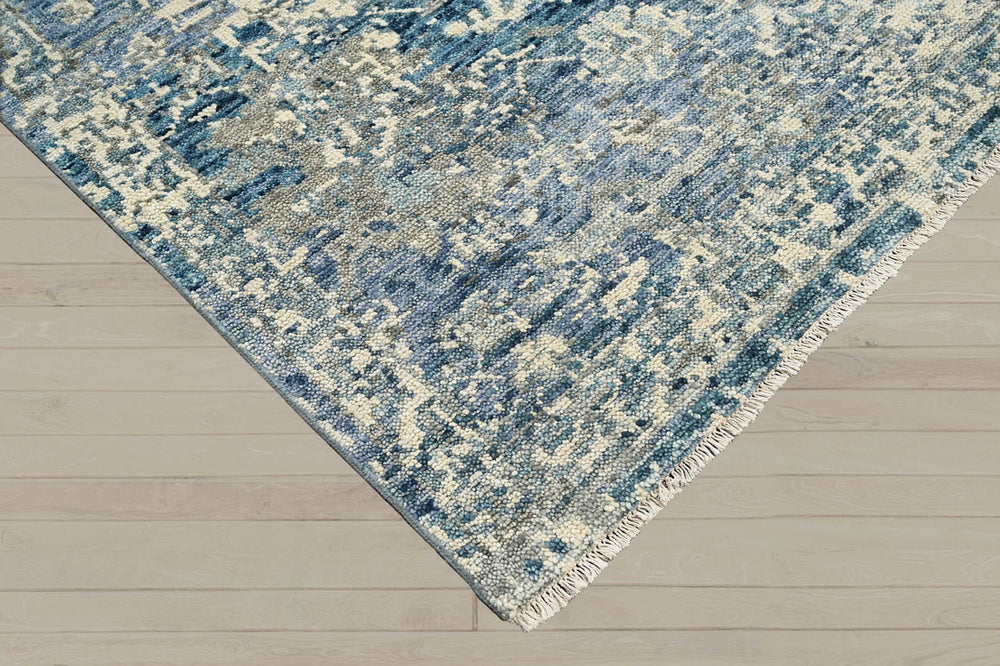 Multi Size Beige Blue Gray Color Hand Knotted Indo Oushak Wool Transitional Oriental Rug