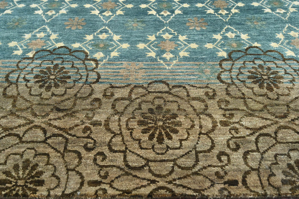 4x6 Teal, Tan, Ivory Color Hand Knotted  Wool Transitional Oriental Rug