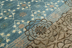 4x6 Teal, Tan, Ivory Color Hand Knotted  Wool Transitional Oriental Rug