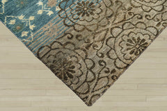 4x6 Teal, Tan, Ivory Color Hand Knotted  Wool Transitional Oriental Rug