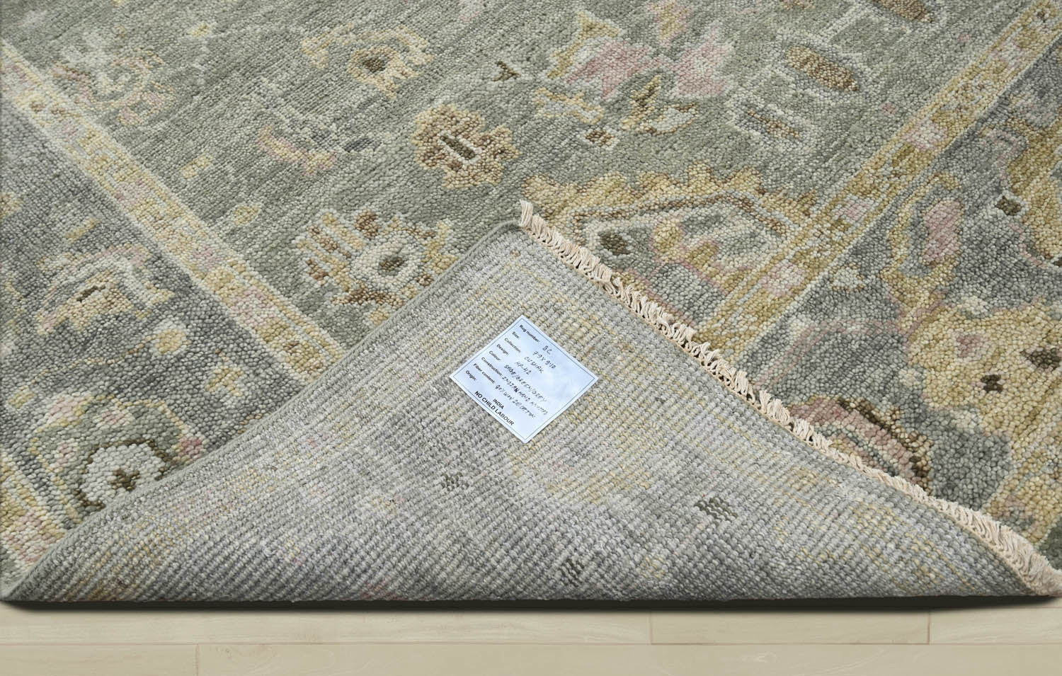 Multi Size Moss Slate Light Gold Color Hand Knotted Oushak Wool Traditional Oriental Rug