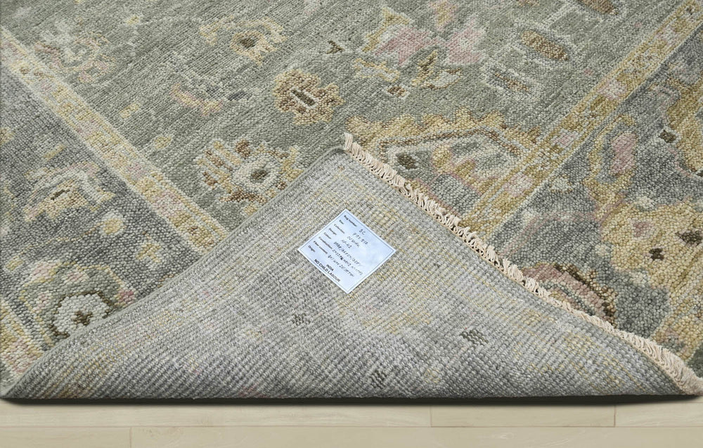 Multi Size Moss Slate Light Gold Color Hand Knotted Oushak Wool Traditional Oriental Rug
