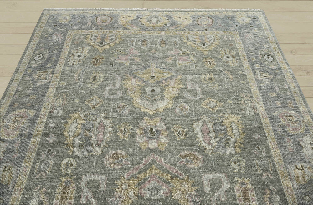 Multi Size Moss Slate Light Gold Color Hand Knotted Oushak Wool Traditional Oriental Rug