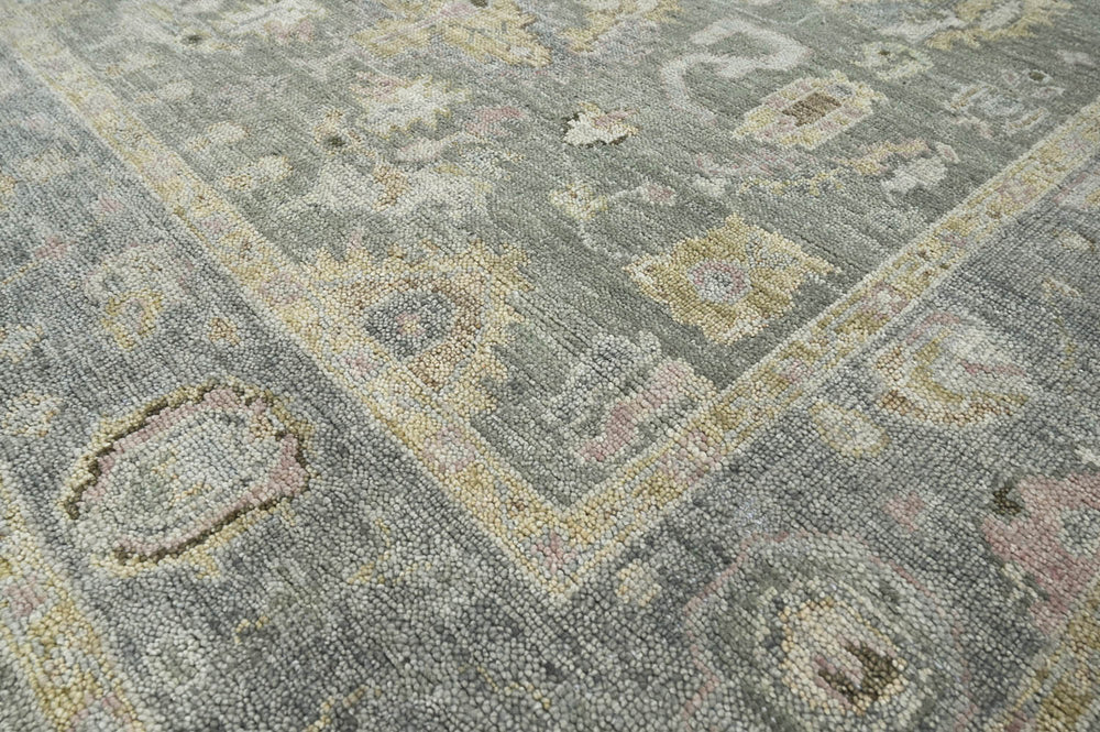 Multi Size Moss Slate Light Gold Color Hand Knotted Oushak Wool Traditional Oriental Rug