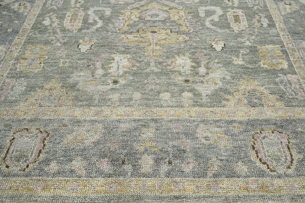 Multi Size Moss Slate Light Gold Color Hand Knotted Oushak Wool Traditional Oriental Rug