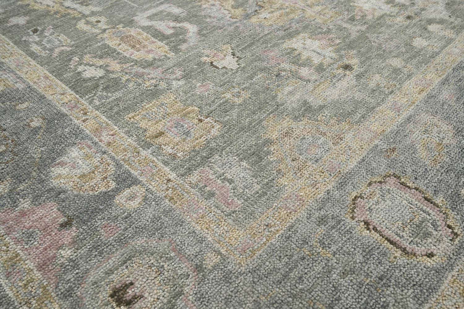 Multi Size Moss Slate Light Gold Color Hand Knotted Oushak Wool Traditional Oriental Rug