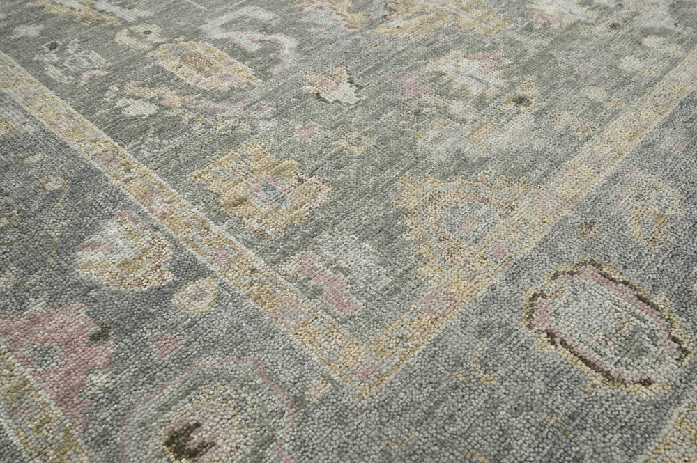 Multi Size Moss Slate Light Gold Color Hand Knotted Oushak Wool Traditional Oriental Rug
