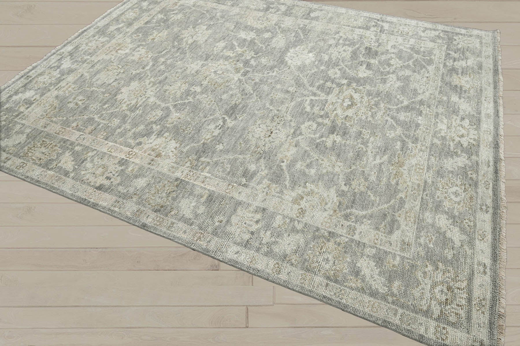 Multi Size Gray Beige Color Hand Knotted Indo Oushak Wool Traditional Oriental Rug