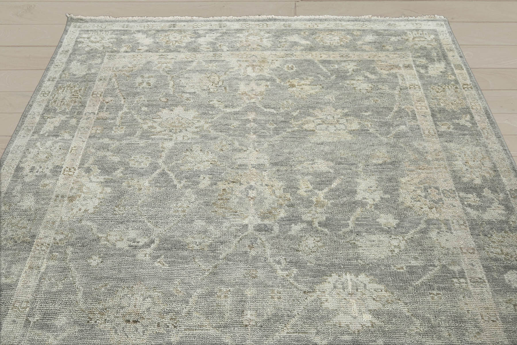 Multi Size Gray Beige Color Hand Knotted Indo Oushak Wool Traditional Oriental Rug