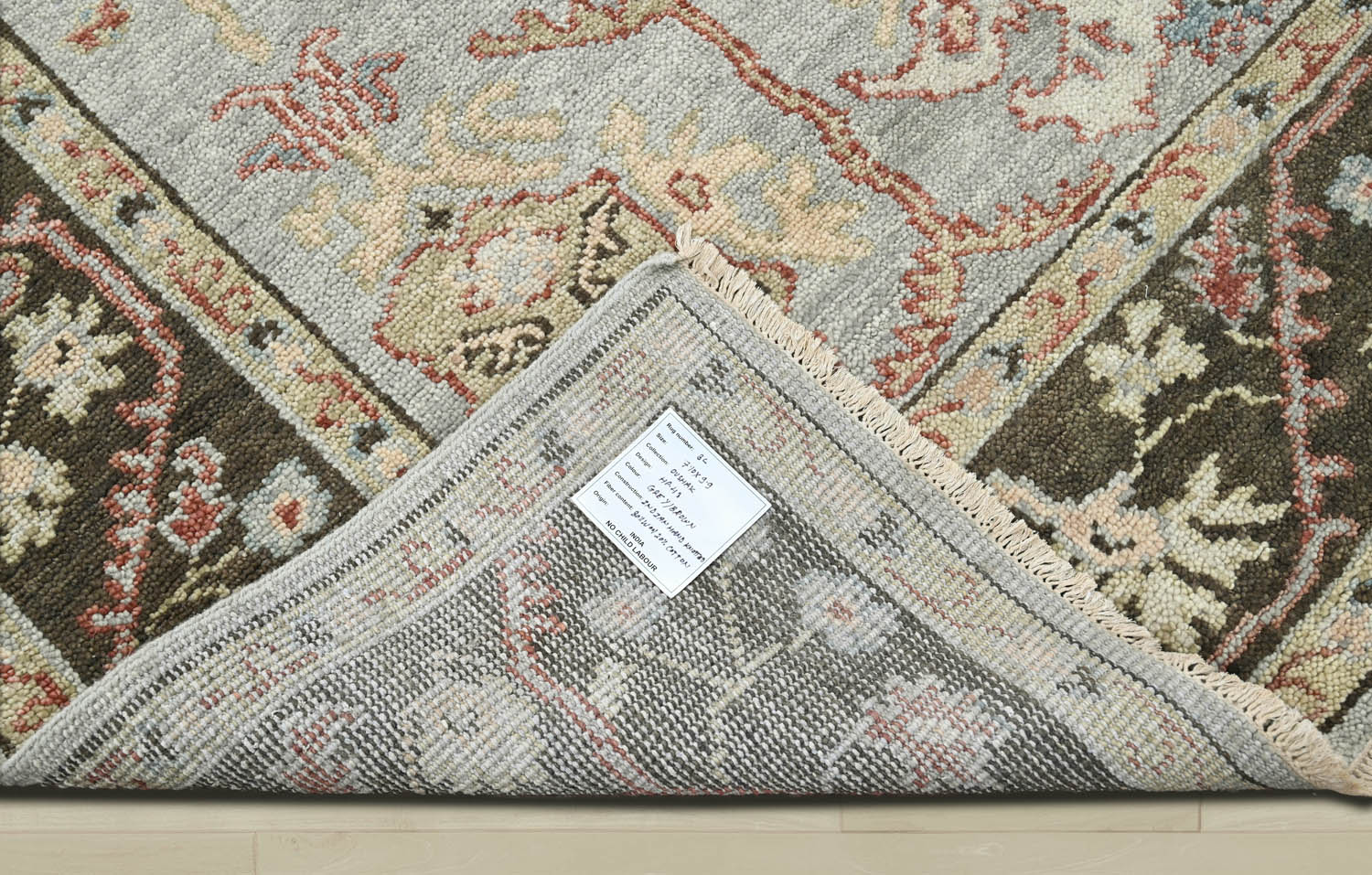Multi Size Moss Graphite Peach Color Hand Knotted Oushak Wool Traditional Oriental Rug