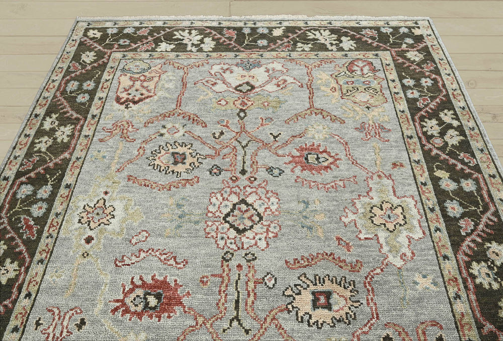 Multi Size Moss Graphite Peach Color Hand Knotted Oushak Wool Traditional Oriental Rug