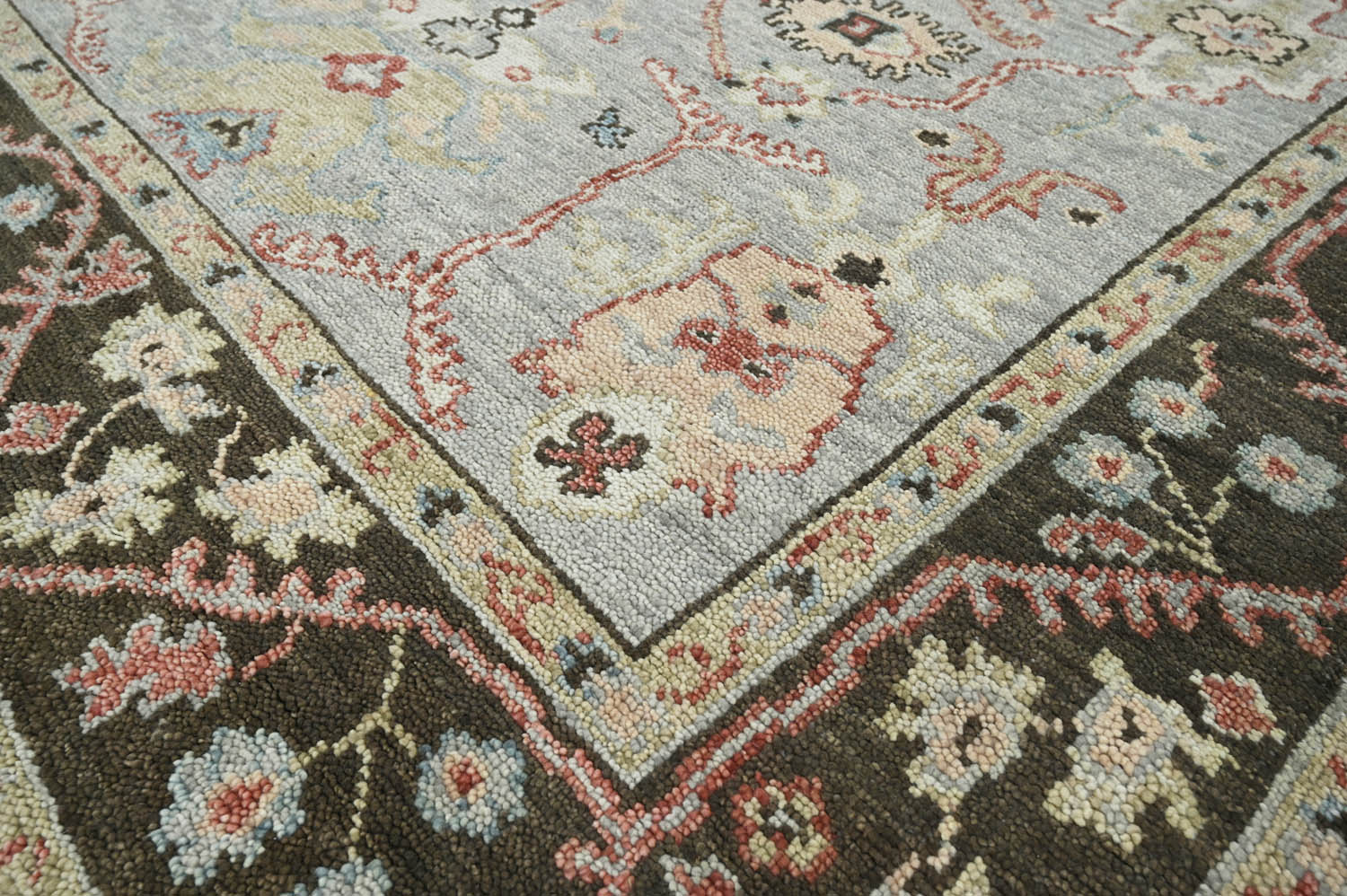 Multi Size Moss Graphite Peach Color Hand Knotted Oushak Wool Traditional Oriental Rug