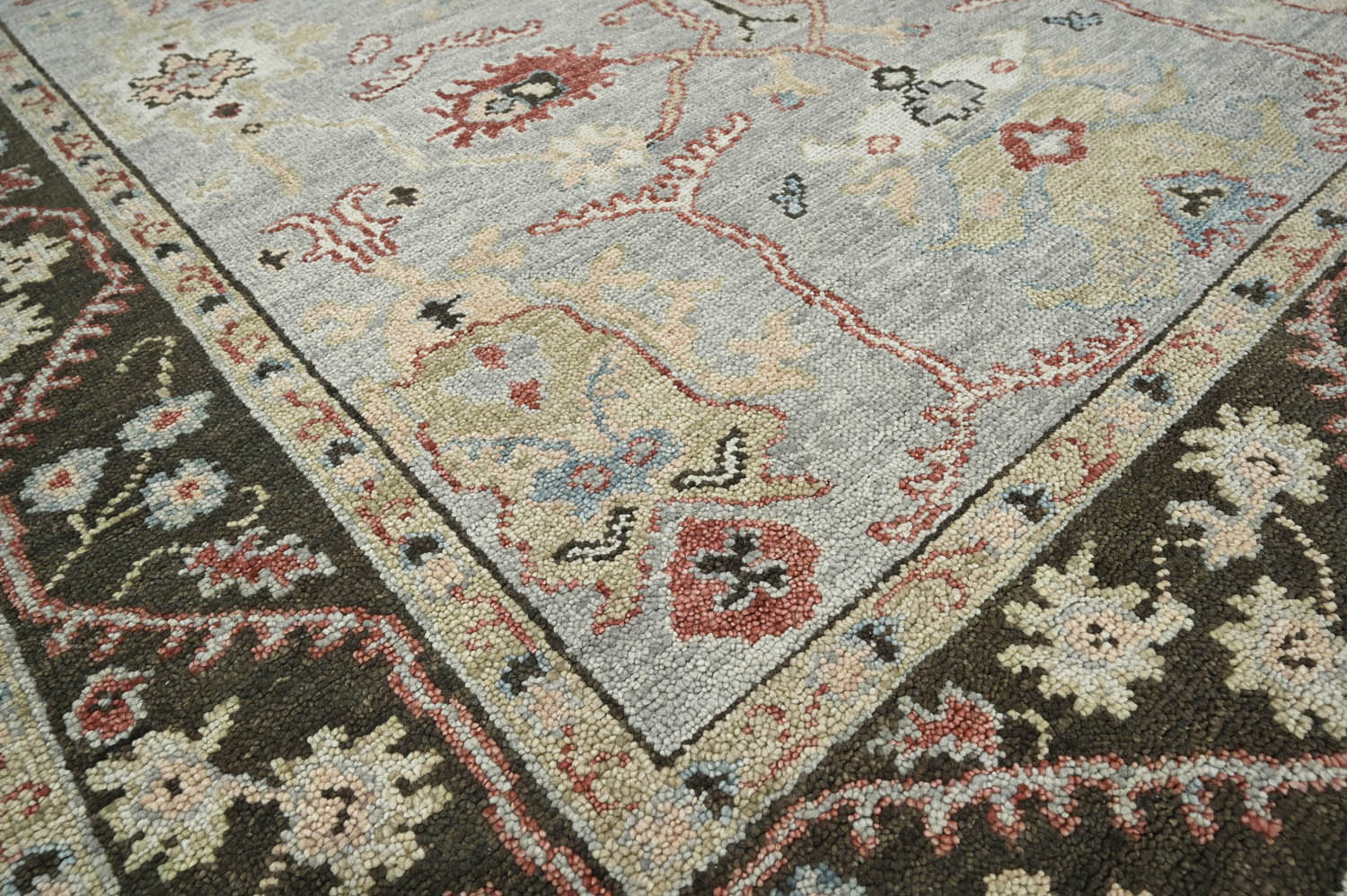 Multi Size Moss Graphite Peach Color Hand Knotted Oushak Wool Traditional Oriental Rug