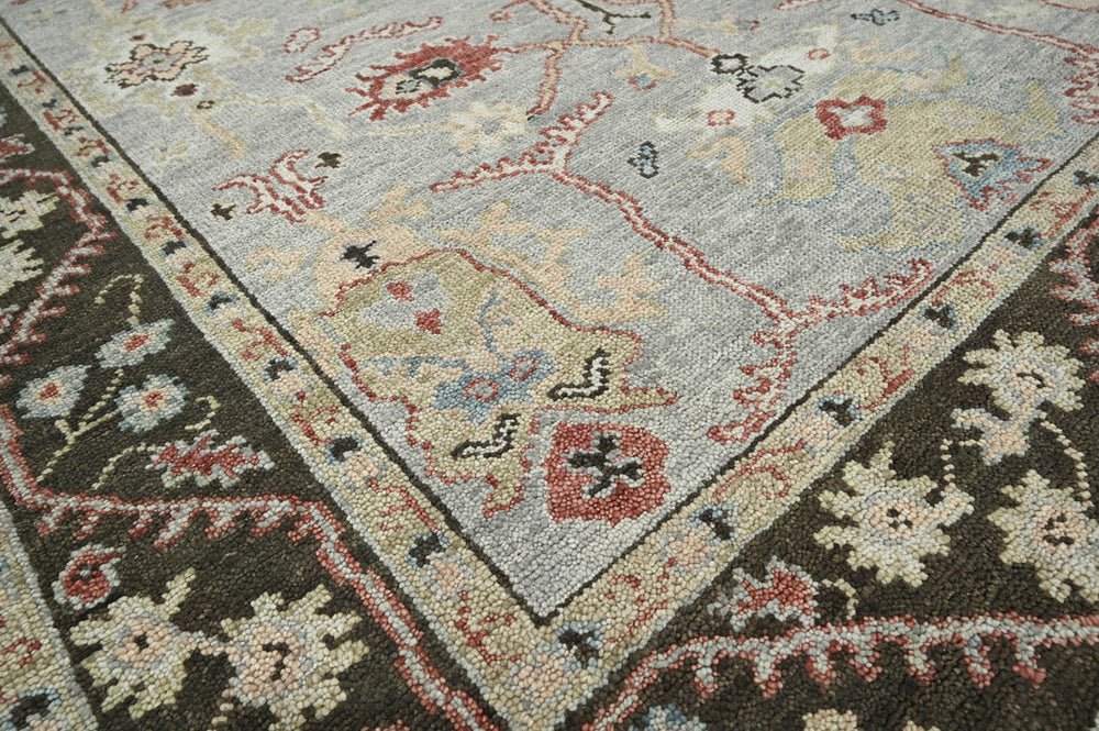 Multi Size Moss Graphite Peach Color Hand Knotted Oushak Wool Traditional Oriental Rug