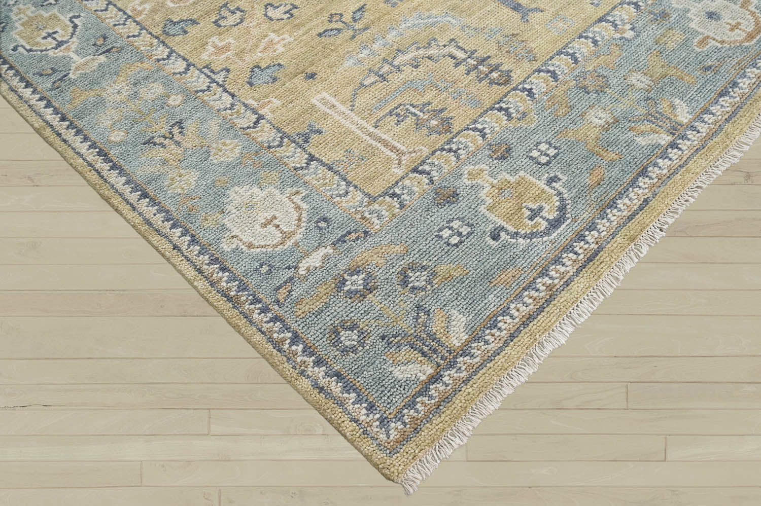 Multi Size Warm Beige Aqua Ivory Color Hand Knotted Oushak Wool Traditional Oriental Rug